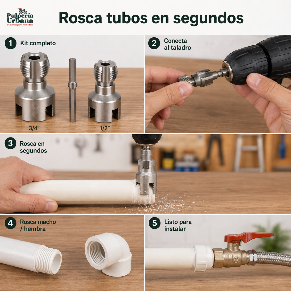 Roscador Tubo Pvc Ppr 12 Y 34 Taladro