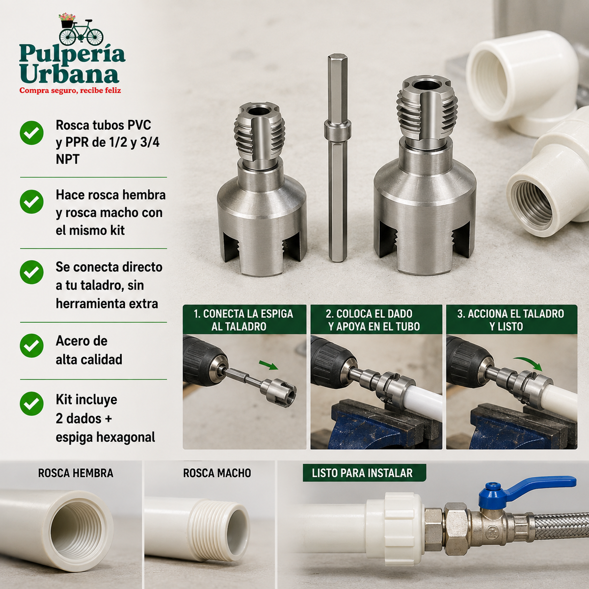 Roscador Tubo Pvc Ppr 12 Y 34 Taladro