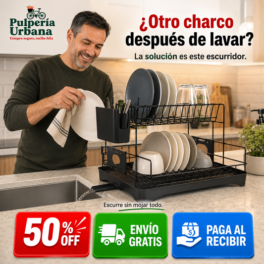 DrenaClean - Secaplatos de Acero Inoxidable 2 Niveles