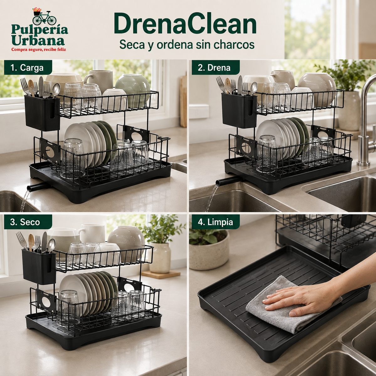 DrenaClean - Secaplatos de Acero Inoxidable 2 Niveles