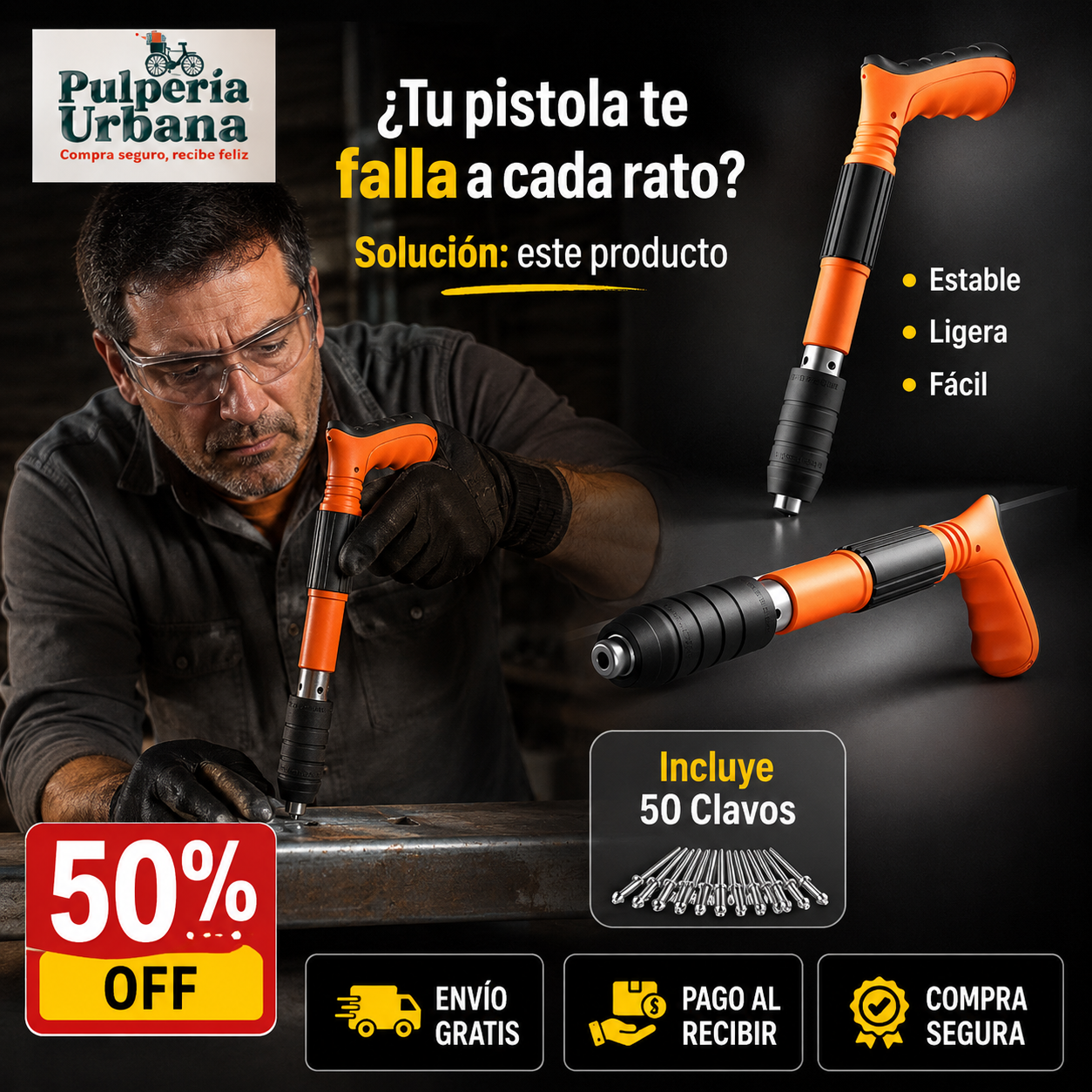 ImpactMax - PISTOLA REMACHADORA CON 50 CLAVOS
