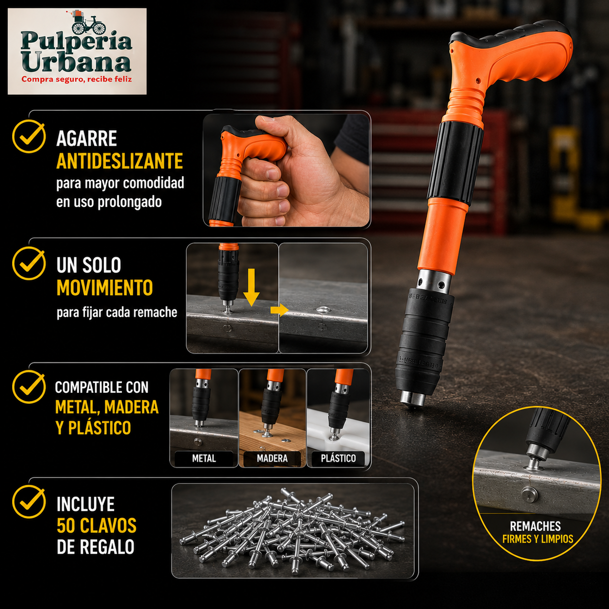 ImpactMax - PISTOLA REMACHADORA CON 50 CLAVOS