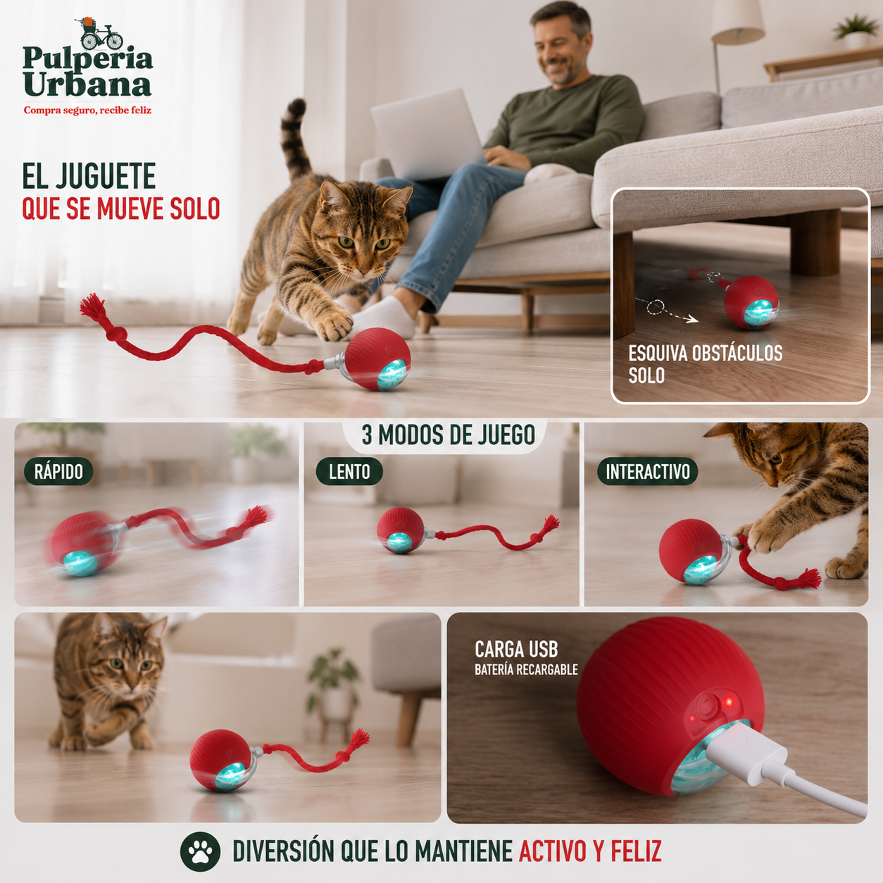RunRoll - Pelota inteligente Mascota con cuerda