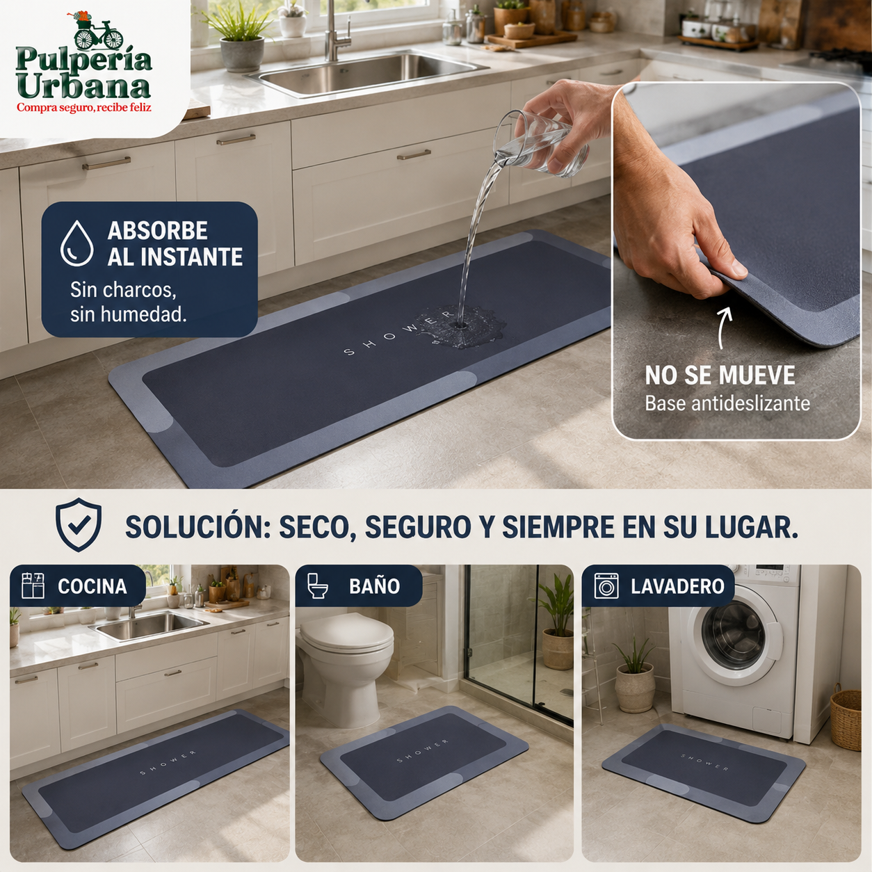 AntirresbalPro - TAPETE DE COCINA DE 2 PCS Antideslizante