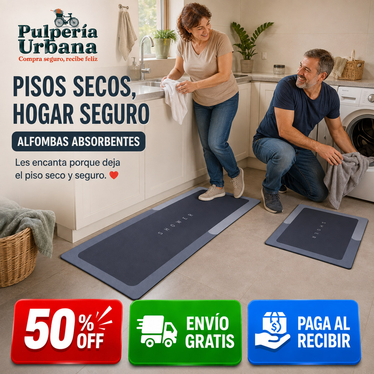 AntirresbalPro - TAPETE DE COCINA DE 2 PCS Antideslizante