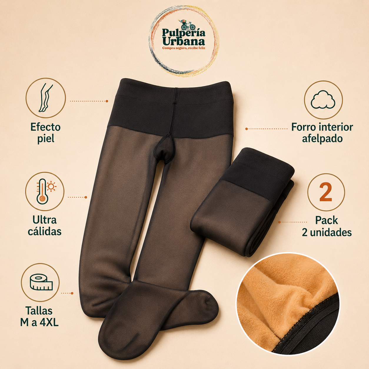 Leggings Gruesos Pack 2 — Efecto Piel con Forro Térmico