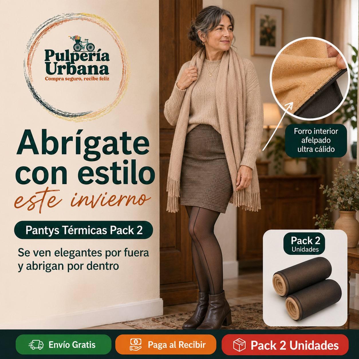 Leggings Gruesos Pack 2 — Efecto Piel con Forro Térmico