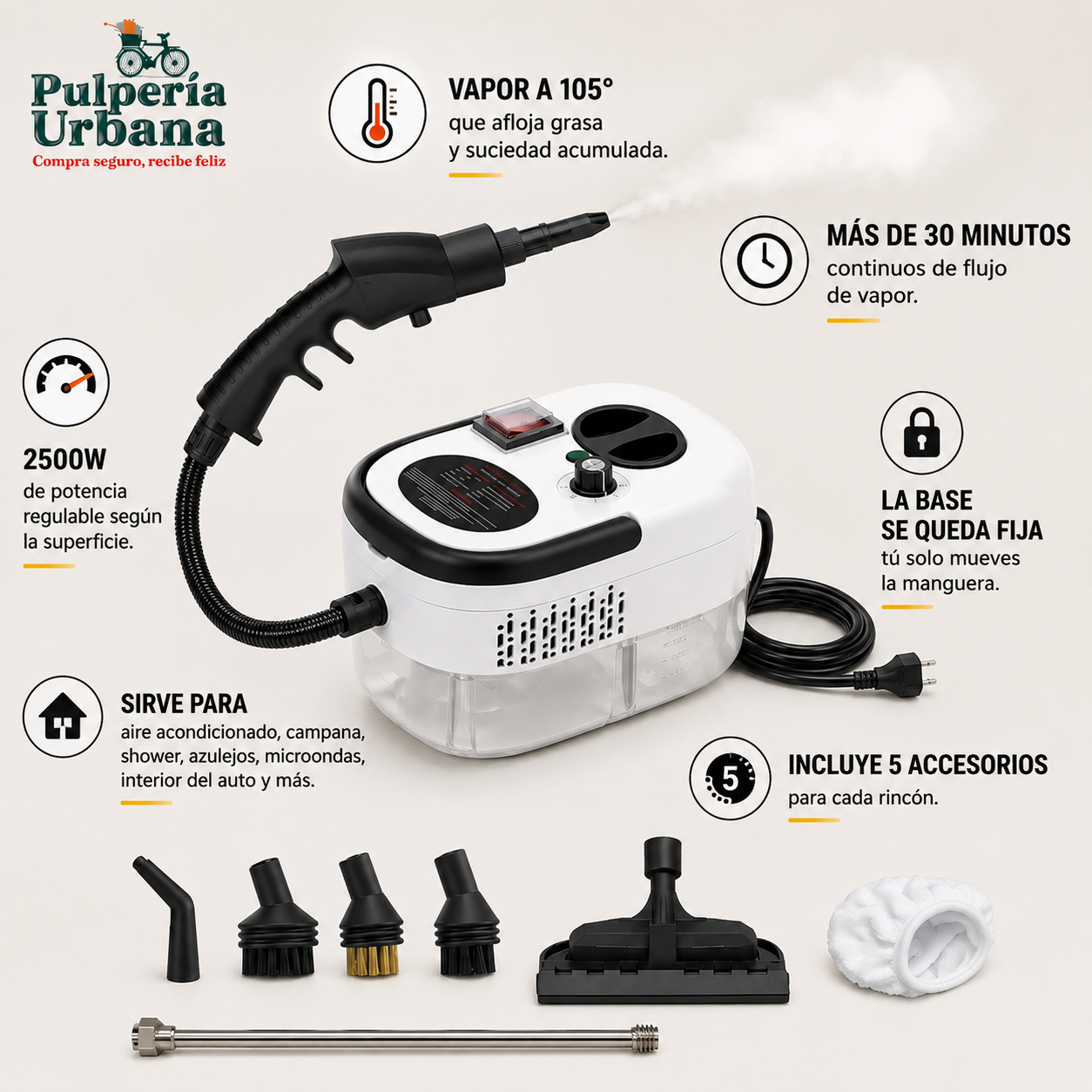VaporFix - Limpiador A Vapor Presión 2500w Portátil