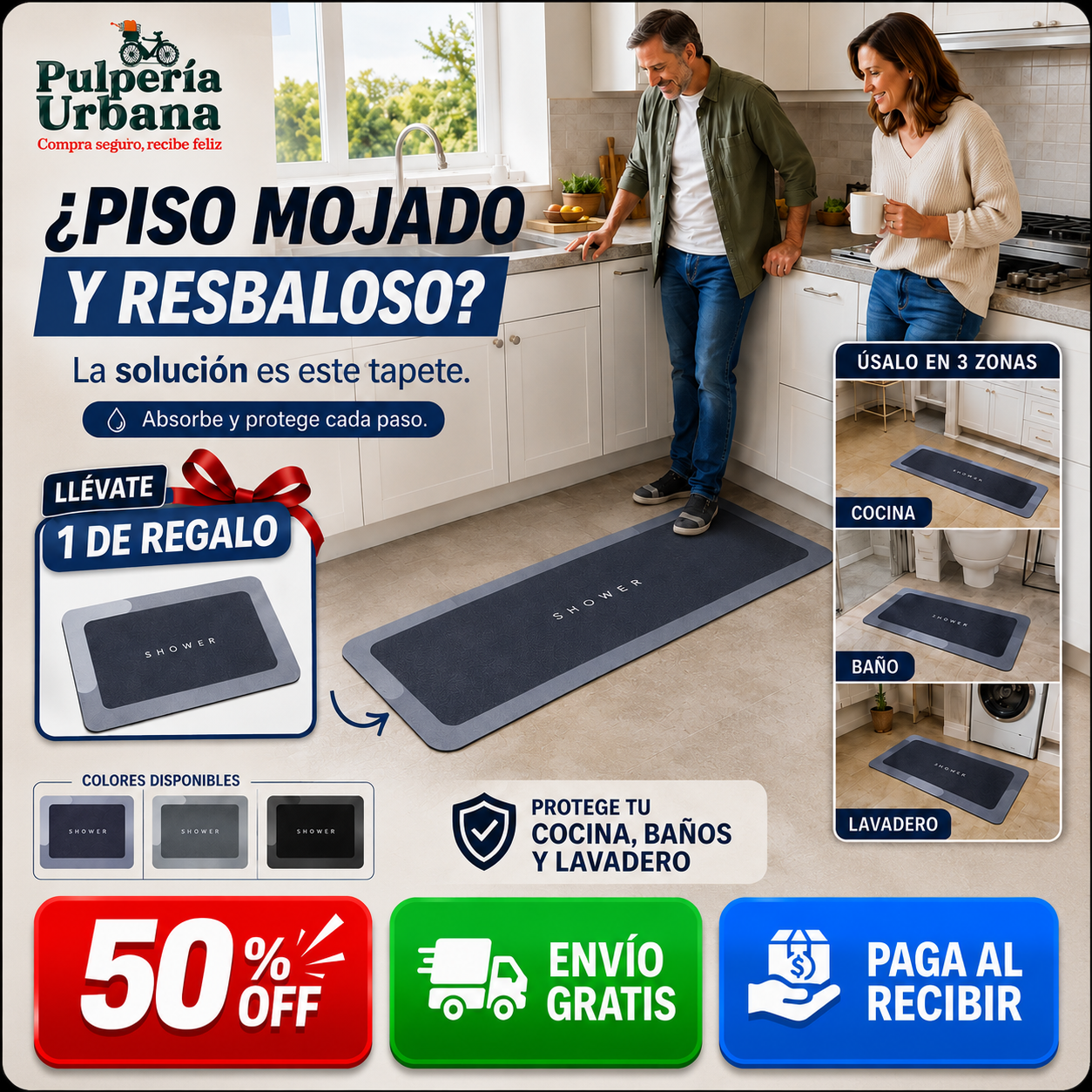 AntirresbalPro - TAPETE DE COCINA DE 2 PCS Antideslizante