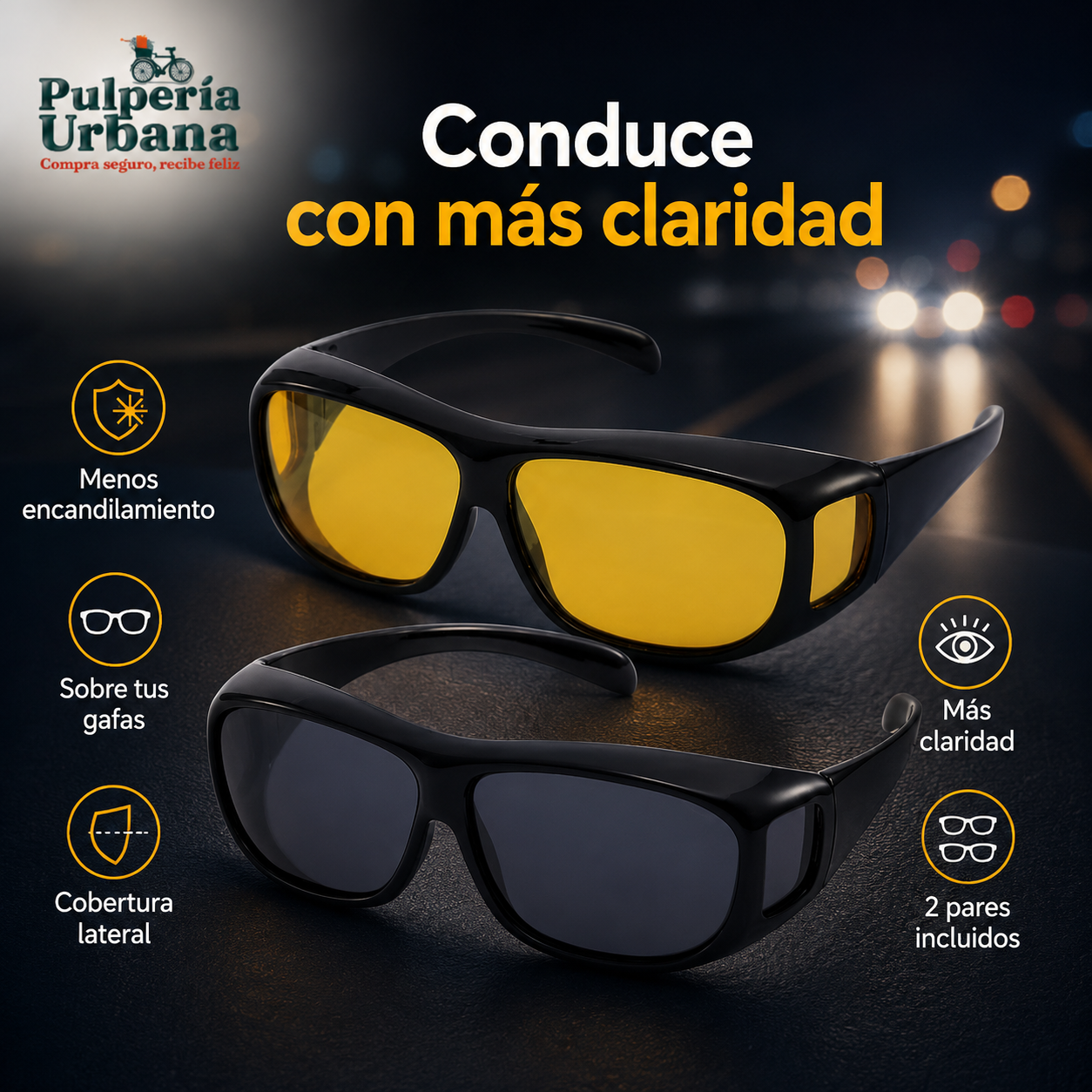 UVShield - 2 Lentes Gafas Sol Hd Visión Día/Noche