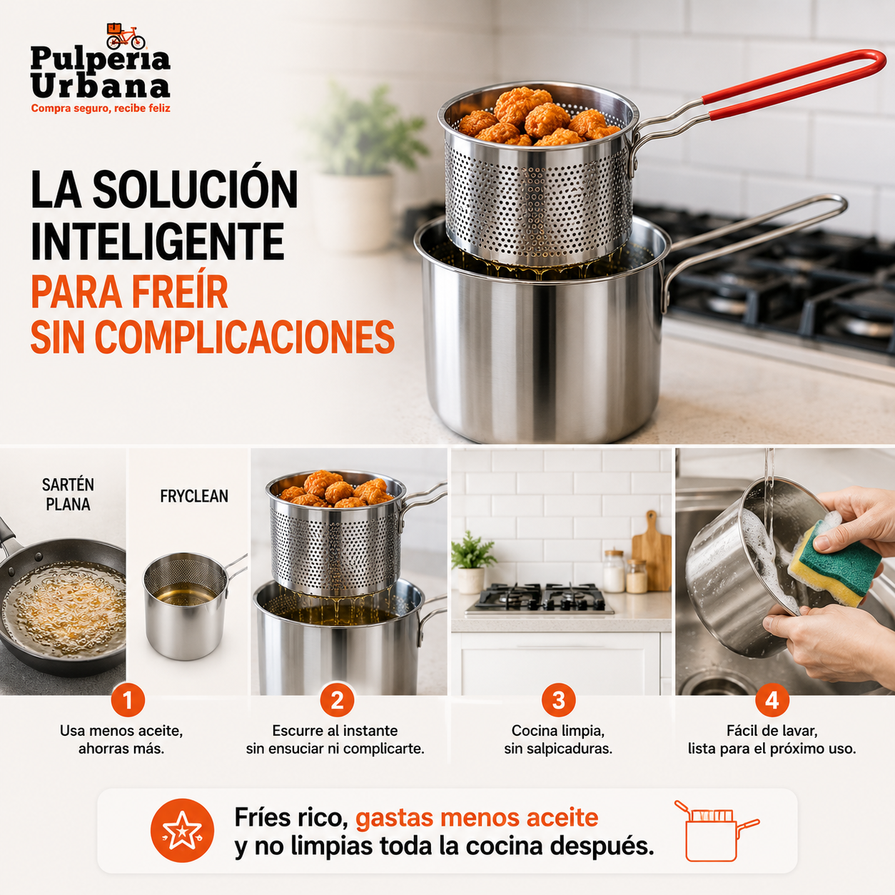 FryClean - Olla de Acero inoxidable para freír