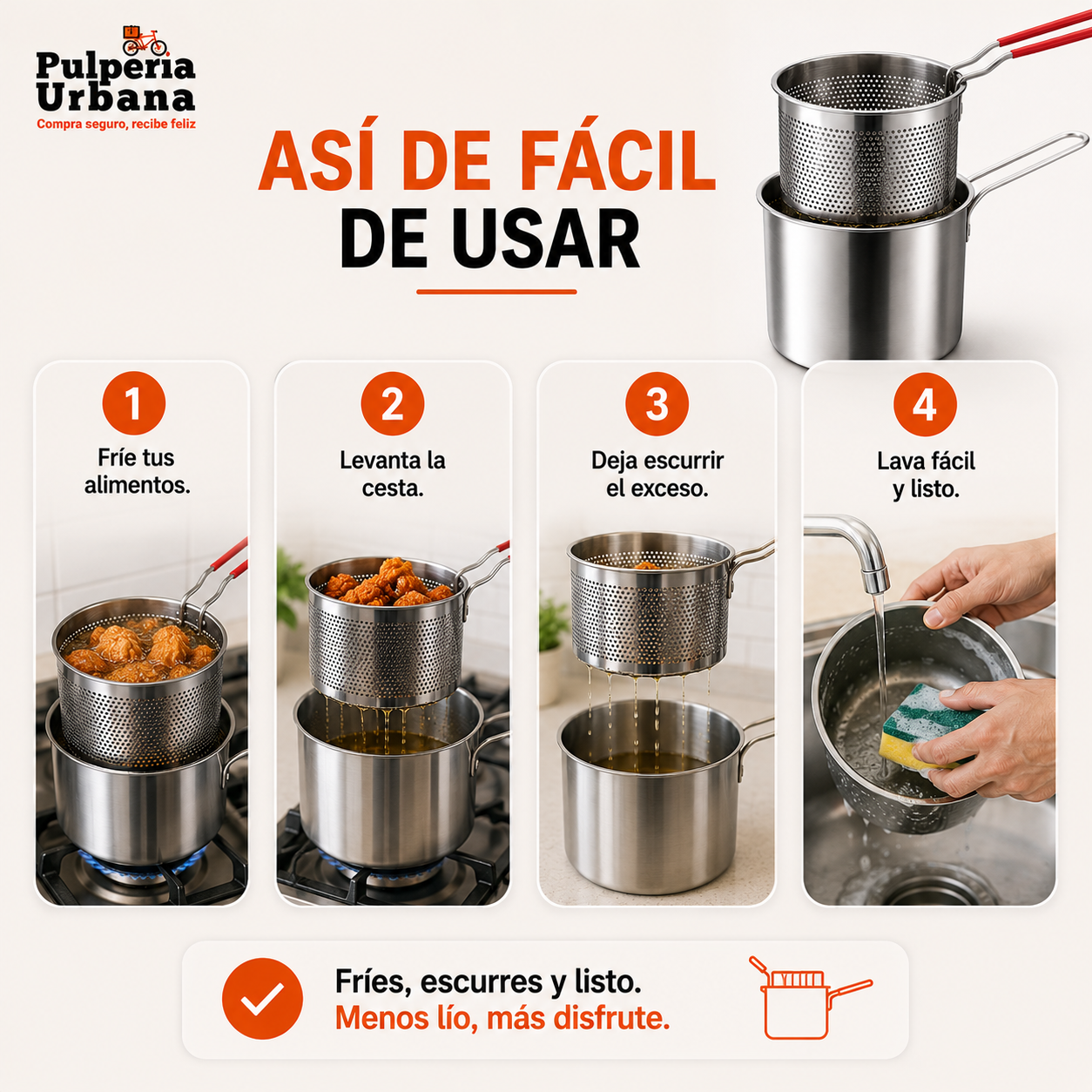 FryClean - Olla de Acero inoxidable para freír