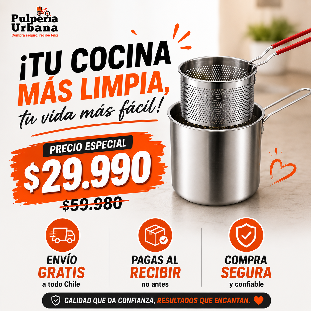 FryClean - Olla de Acero inoxidable para freír