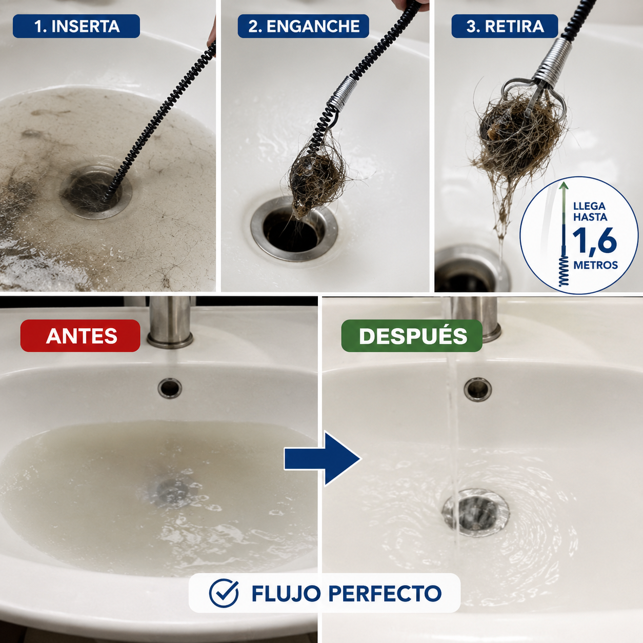 DrenaFix - Gancho destapa tuberia cañeria drenaje