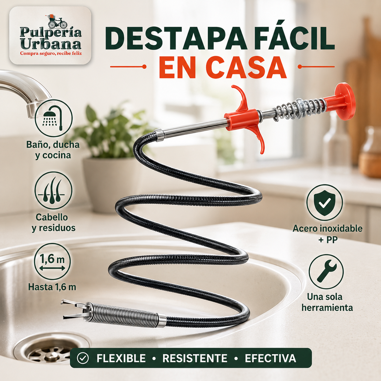DrenaFix - Gancho destapa tuberia cañeria drenaje