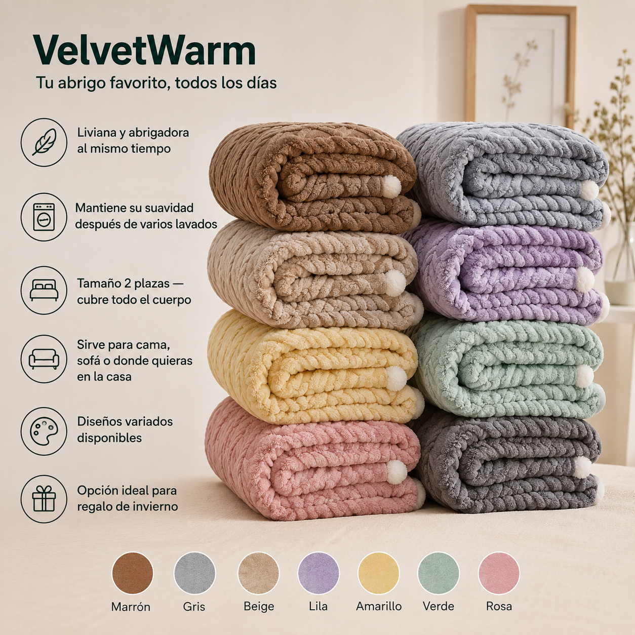 VelvetWarm - Frazada con chiporro 2 plazas