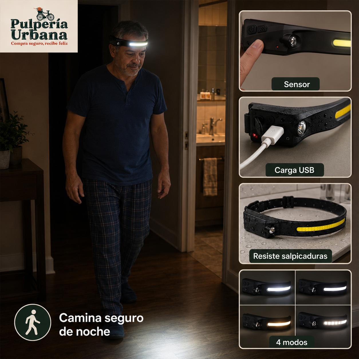 FrontalMax LED - Linterna Led Frontal Cintillo Con Sensor