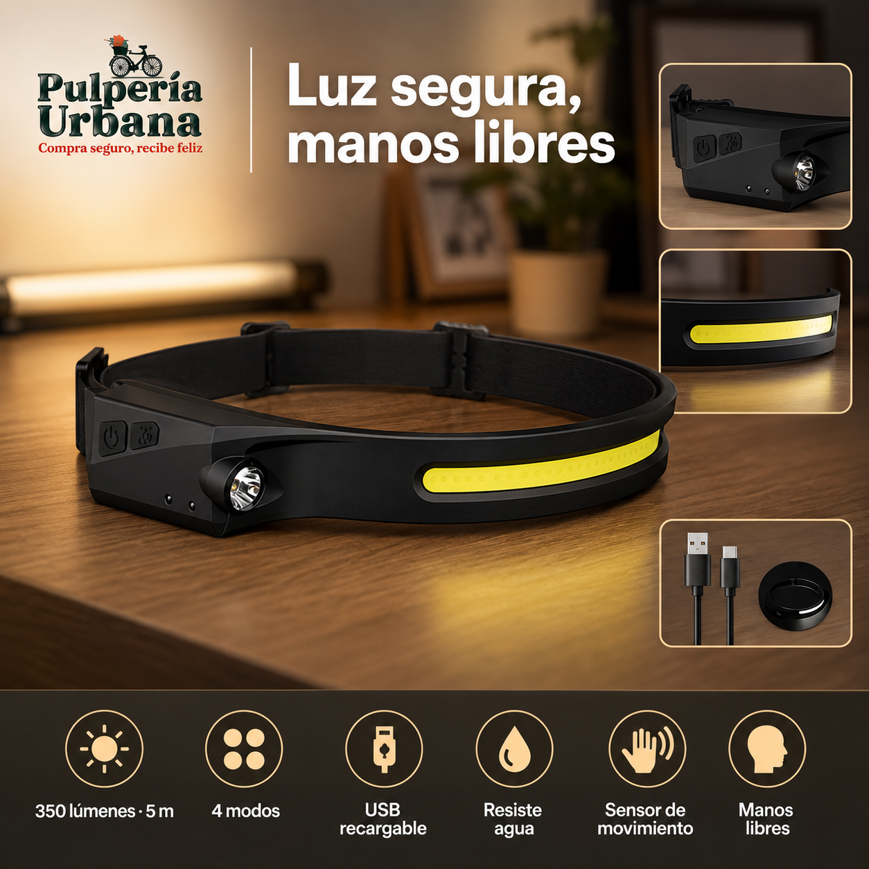 FrontalMax LED - Linterna Led Frontal Cintillo Con Sensor
