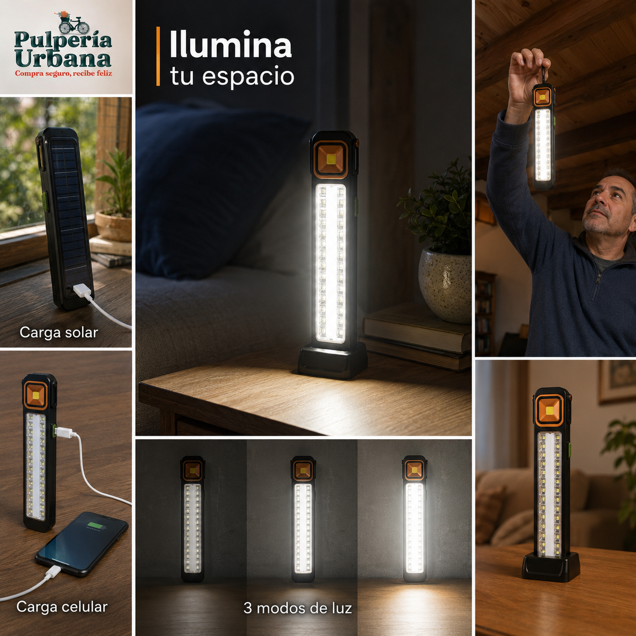 PortaLuz Plus - Lámpara 39 Led Emergencia Solar y Recargable