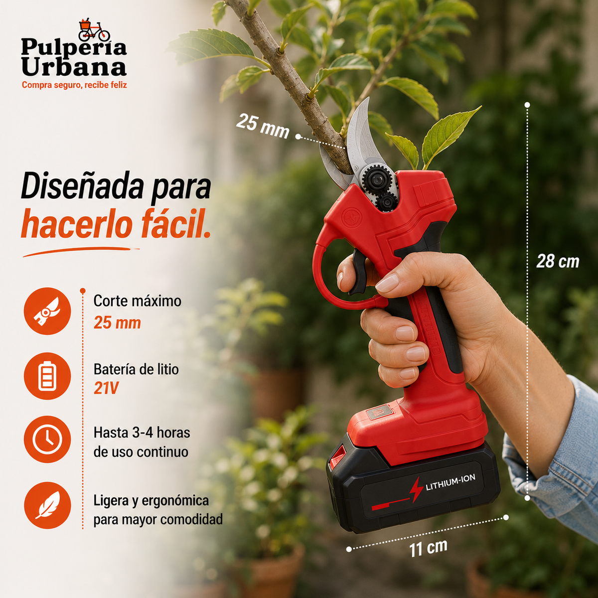 Tijera Podadora 48V — Eléctrica Inalámbrica