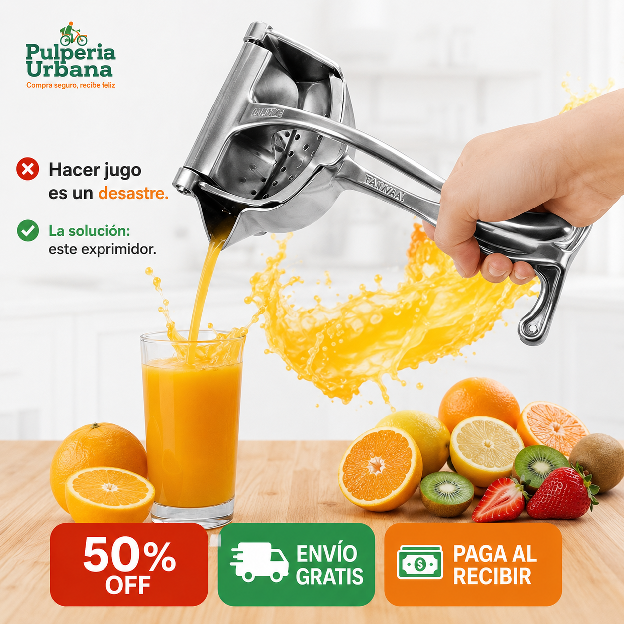 NaturalPress - Exprimidor de Frutas Metálico