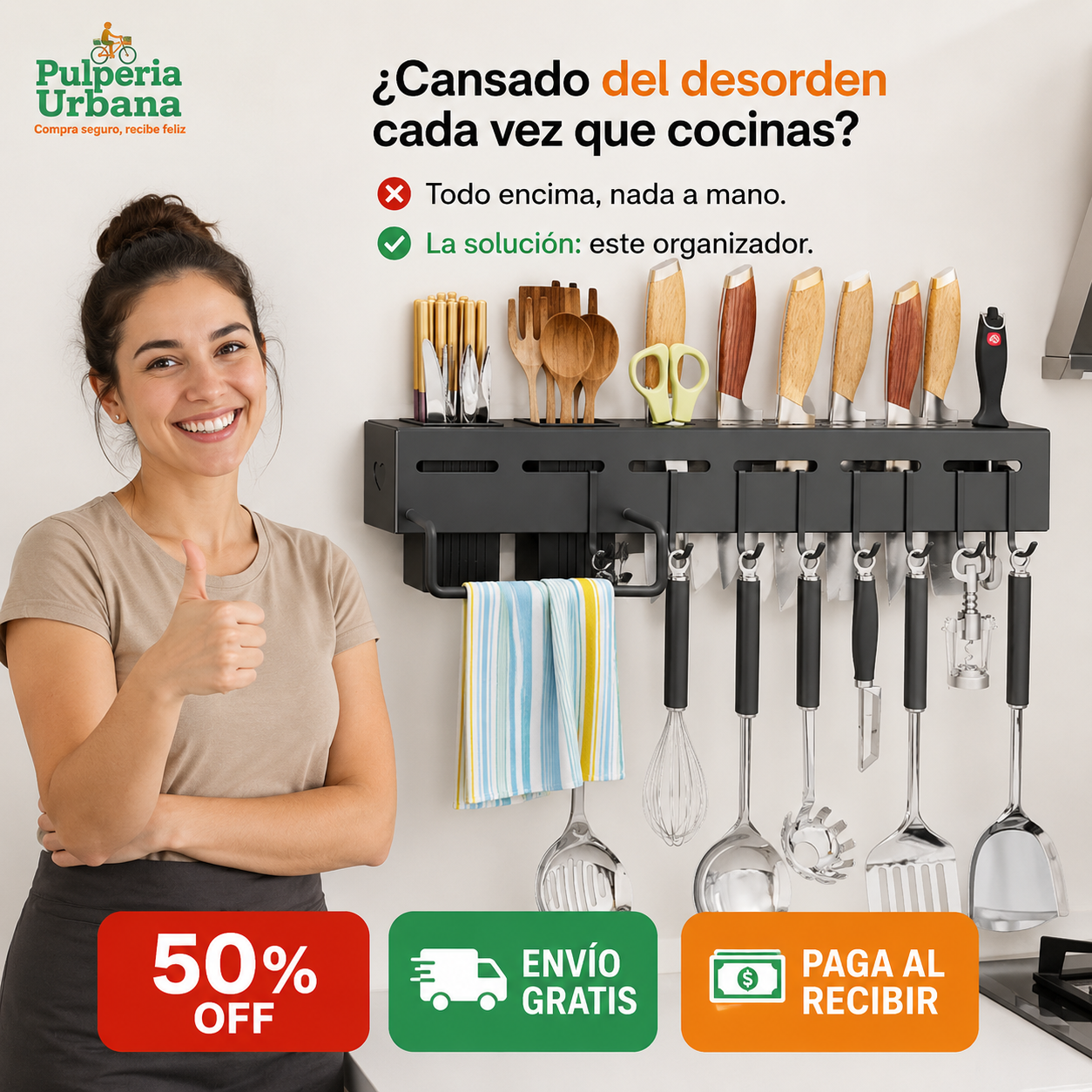 KitchenPro - Estante Organizador Porta Cuchillos 50cm