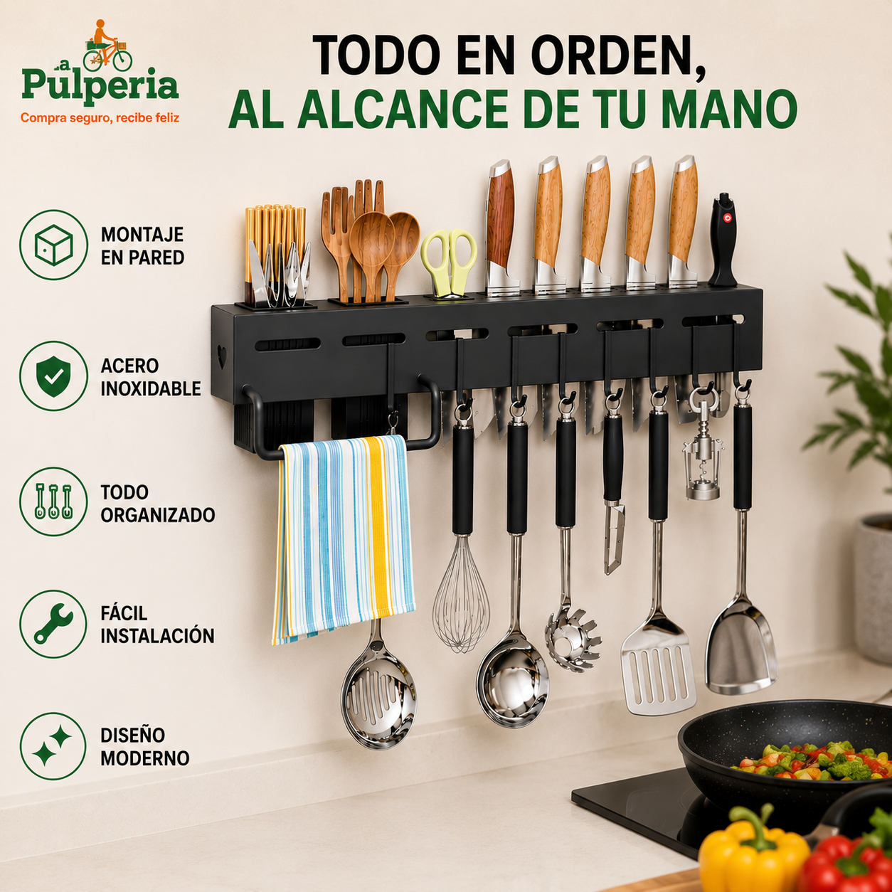 KitchenPro - Estante Organizador Porta Cuchillos 50cm