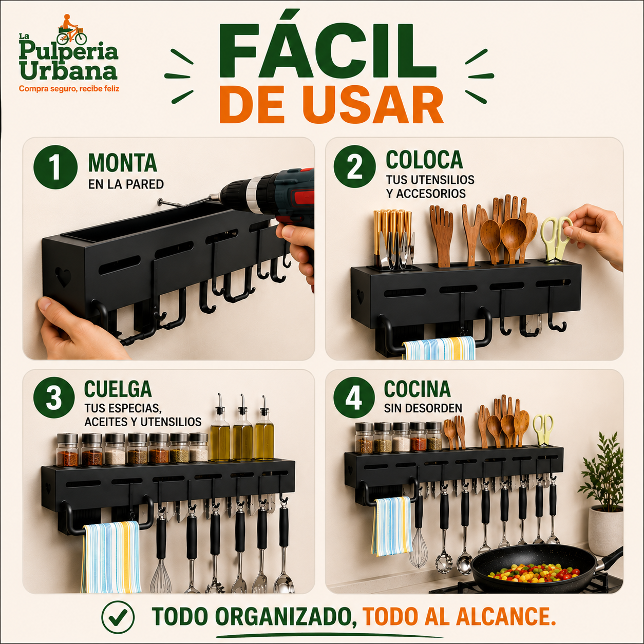 KitchenPro - Estante Organizador Porta Cuchillos 50cm