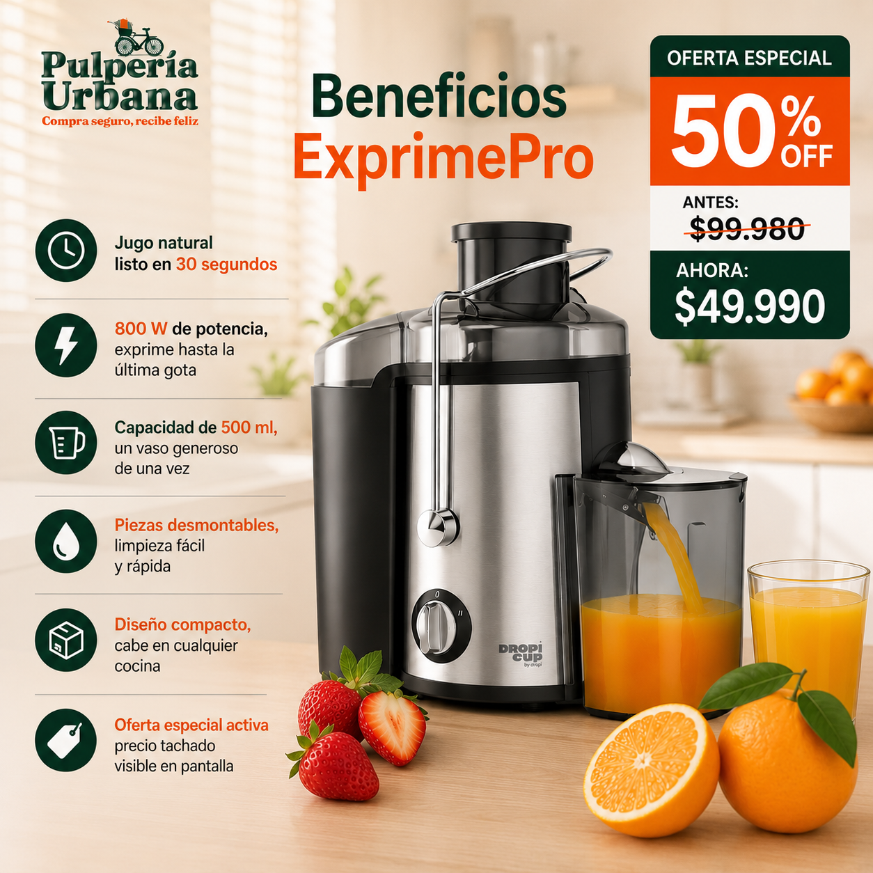 ExprimePro - Extractor Exprimidor Saca Jugo Eléctrico