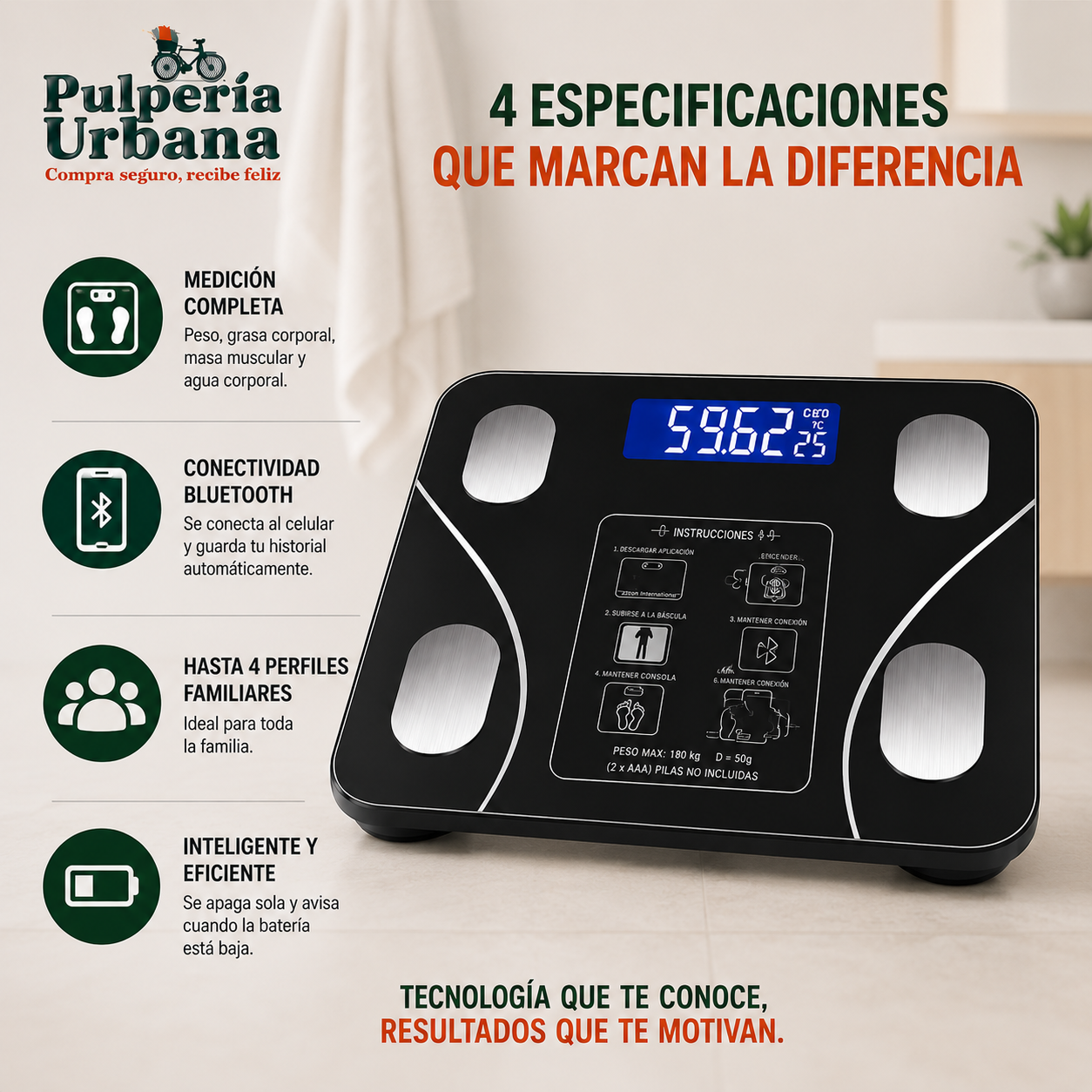 BioControl - Báscula  Inteligente De Digital Negro