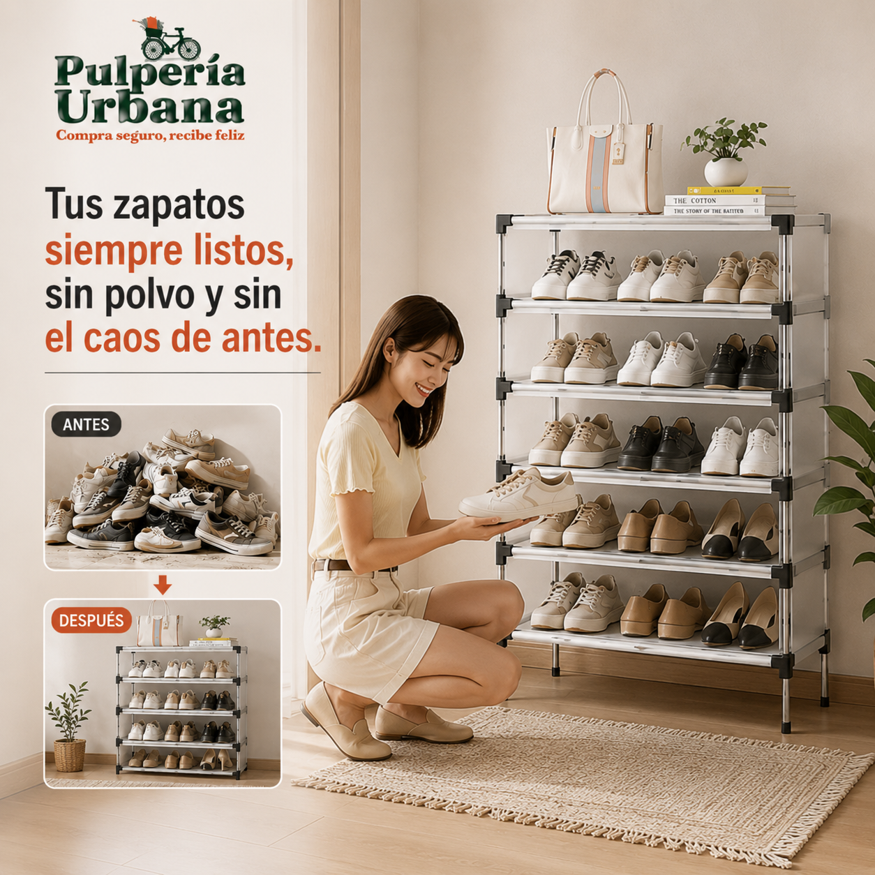 Zapatero Moderno -  6 Niveles 2 En 1 Negro