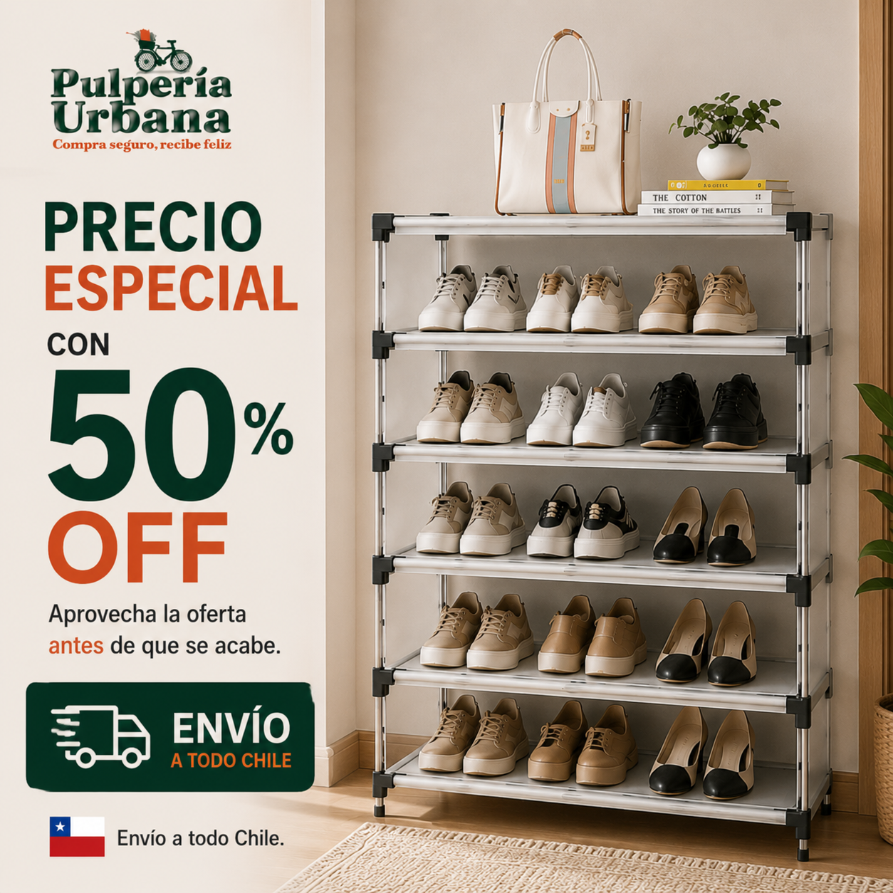 Zapatero Moderno -  6 Niveles 2 En 1 Negro