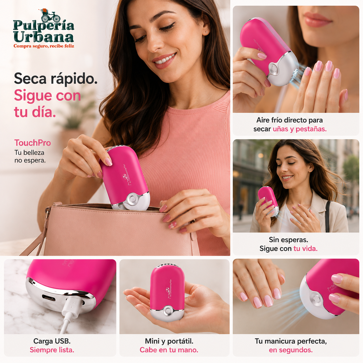 TouchPro - MINI VENTILADOR  PESTAÑAS UÑAS BELLEZA