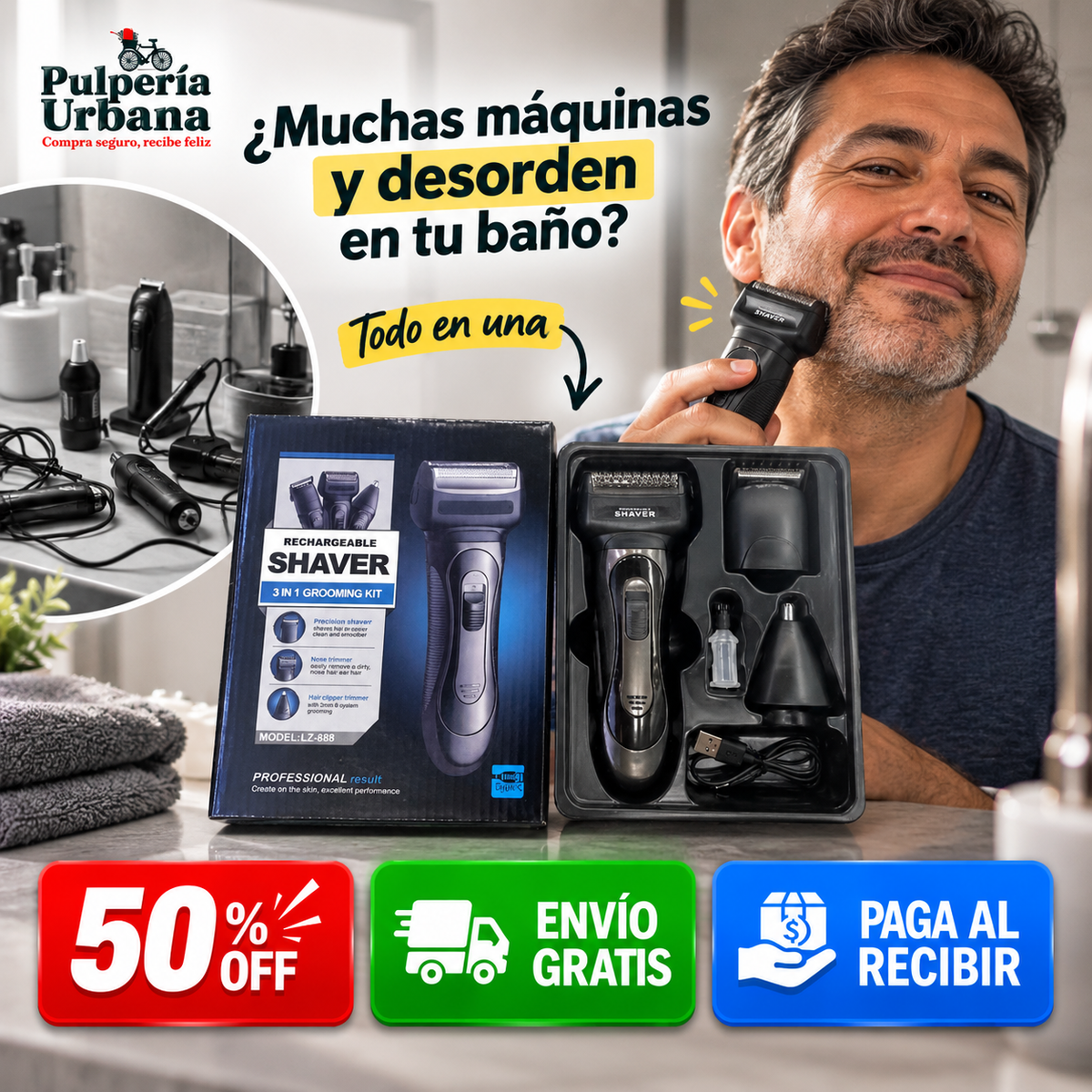 AfeitaMax™ - Kit máquina de afeitar hombre 3 en 1