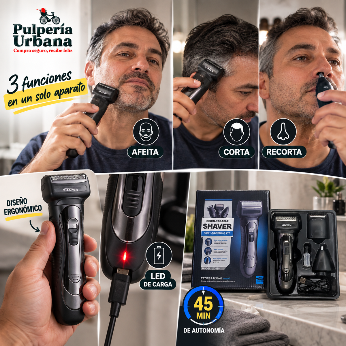 AfeitaMax™ - Kit máquina de afeitar hombre 3 en 1