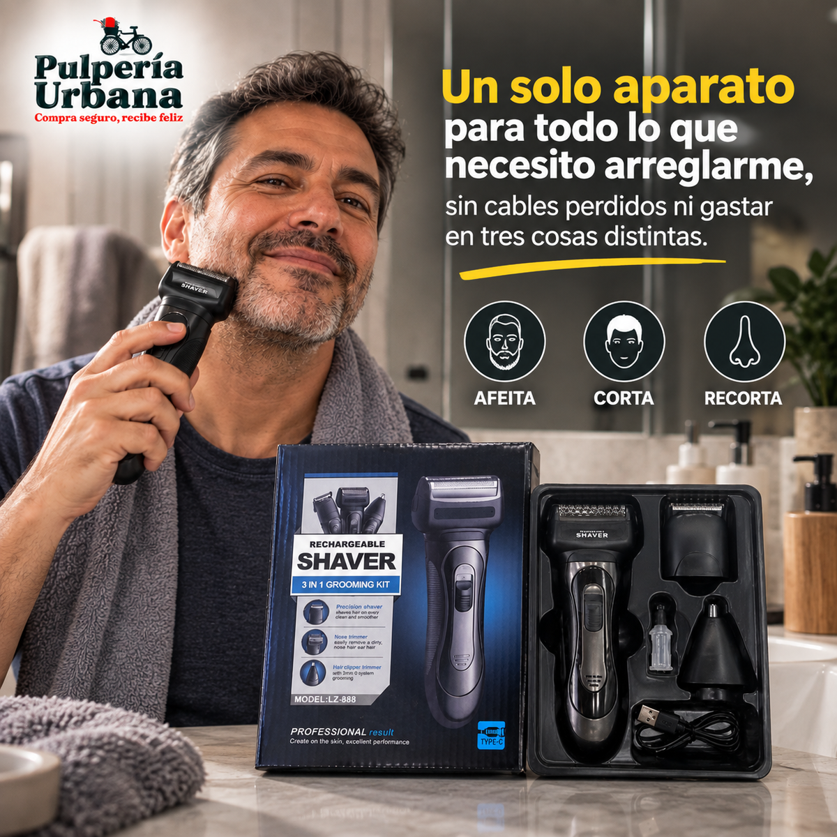 AfeitaMax™ - Kit máquina de afeitar hombre 3 en 1