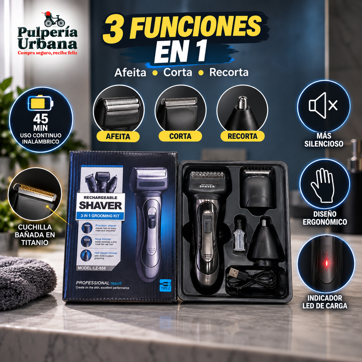 AfeitaMax™ - Kit máquina de afeitar hombre 3 en 1