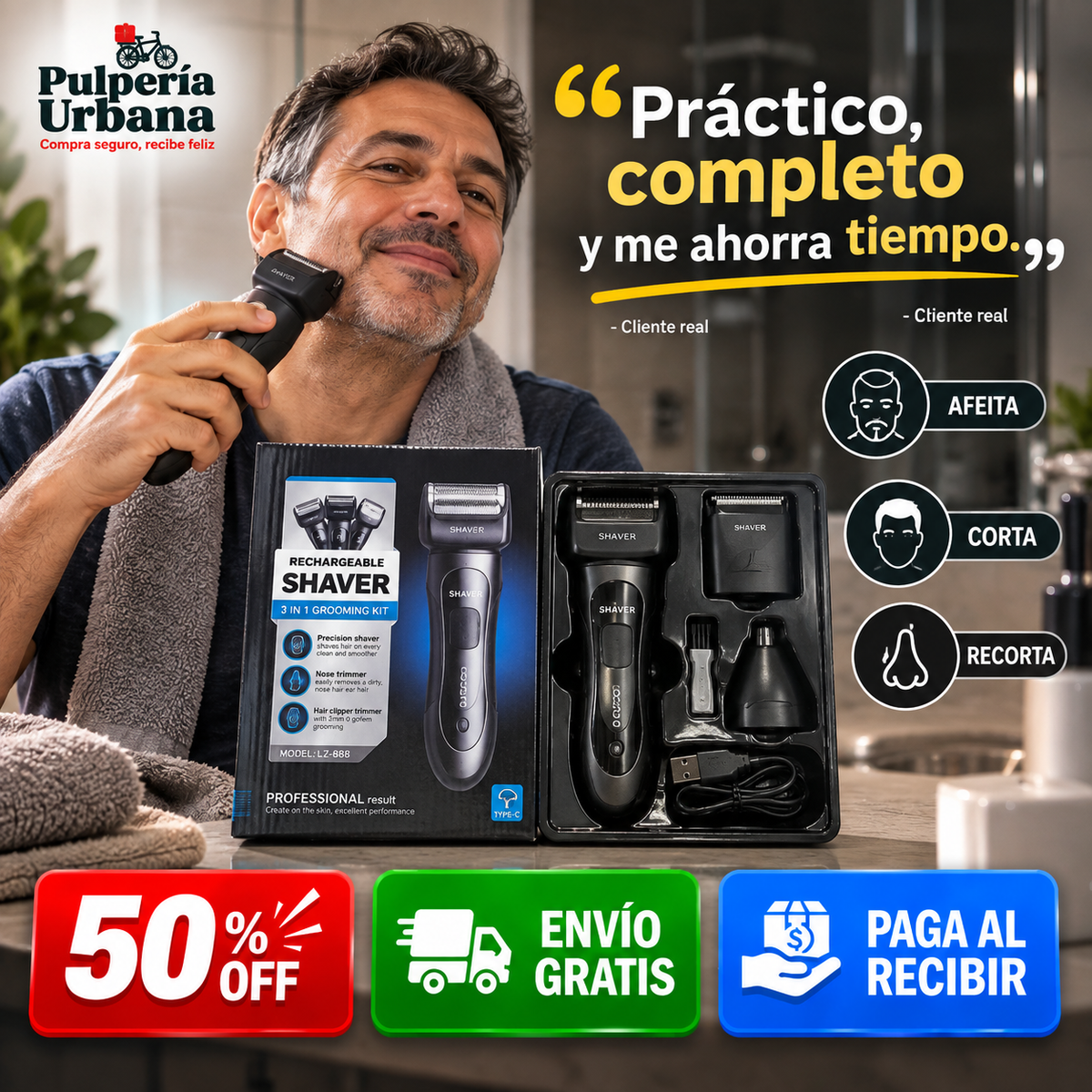 AfeitaMax™ - Kit máquina de afeitar hombre 3 en 1