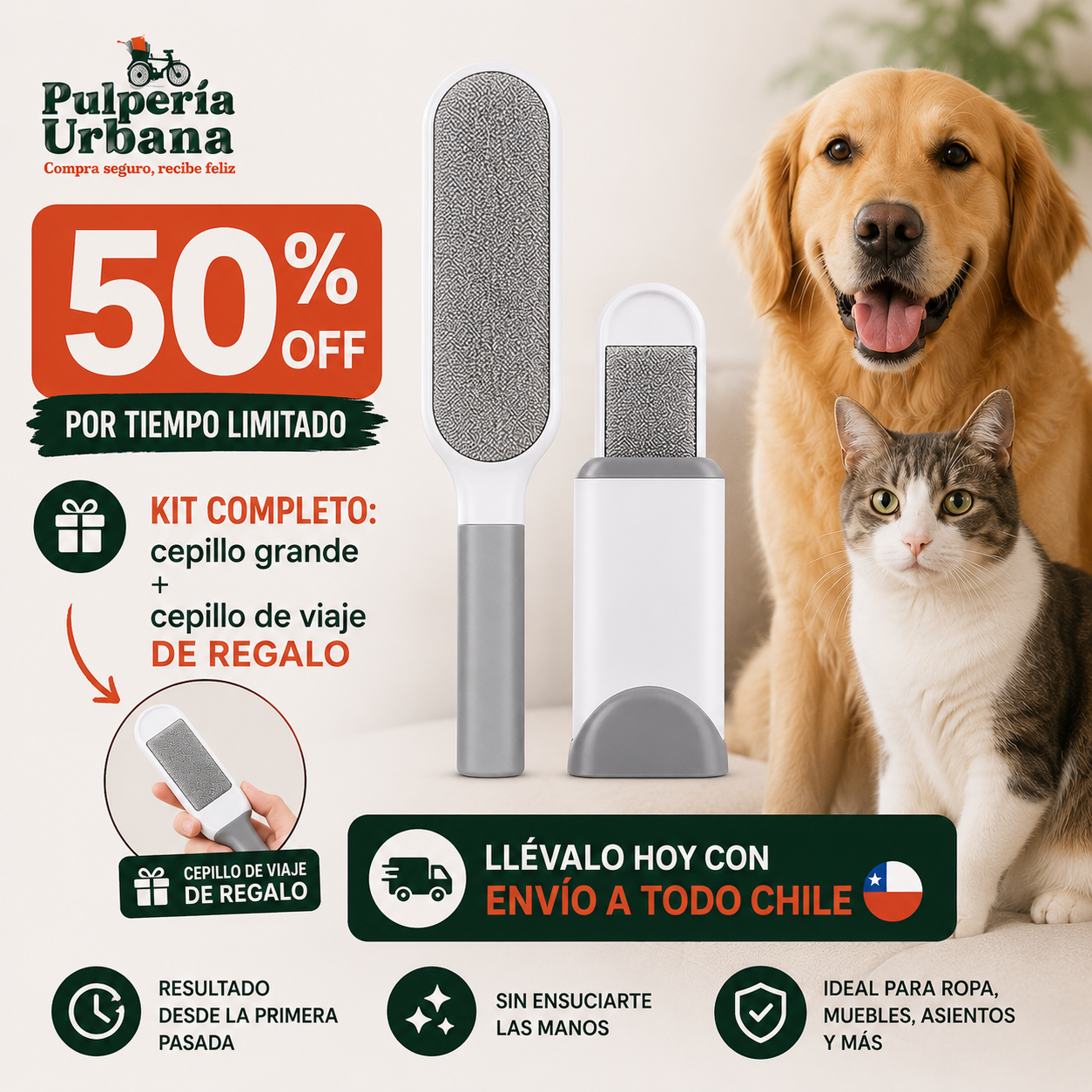 PeloClean - Cepillo removedor de pelo para mascotas