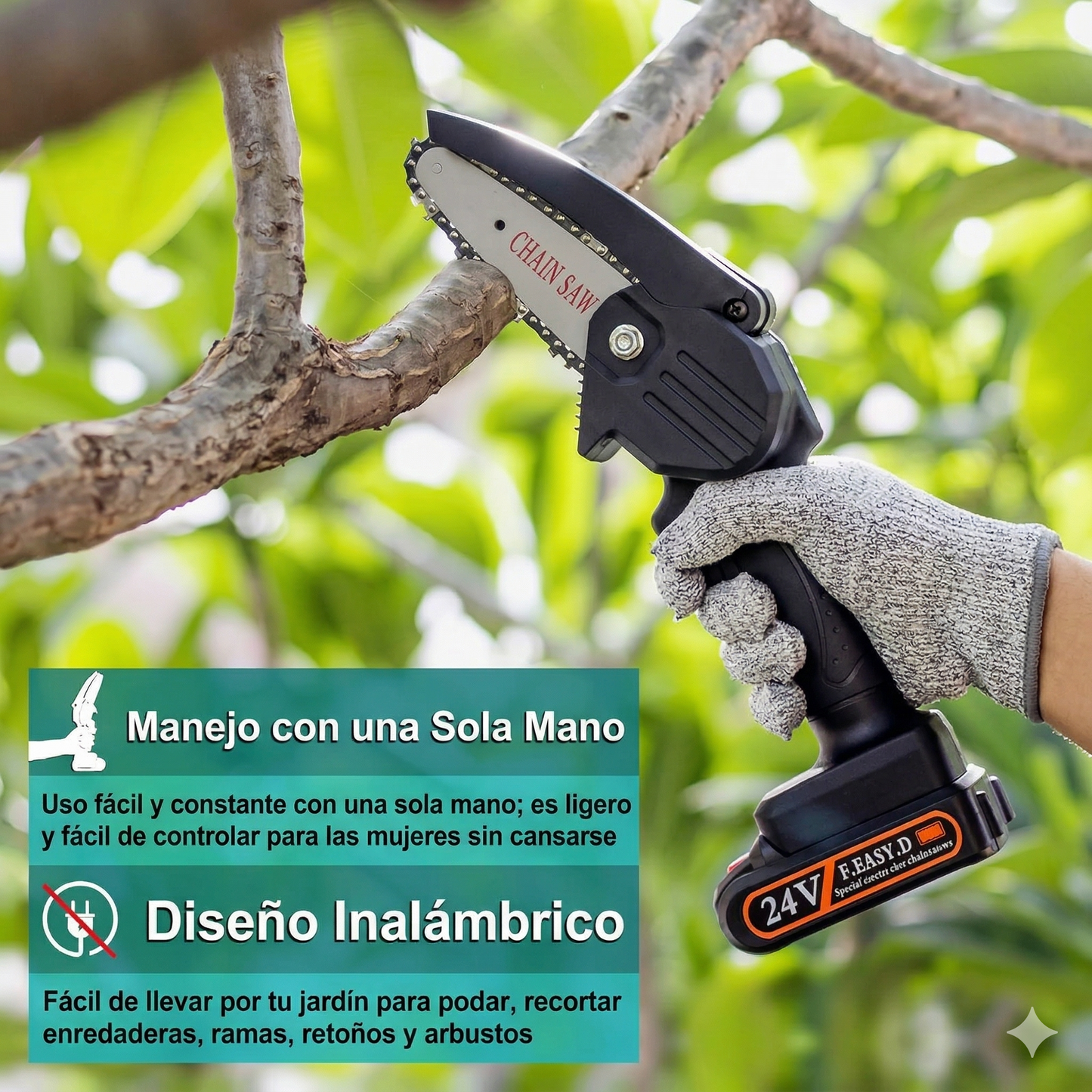 MiniSierra ProSafe — Corta Fácil y Seguro con Una Mano + 2 Baterías Incluidas
