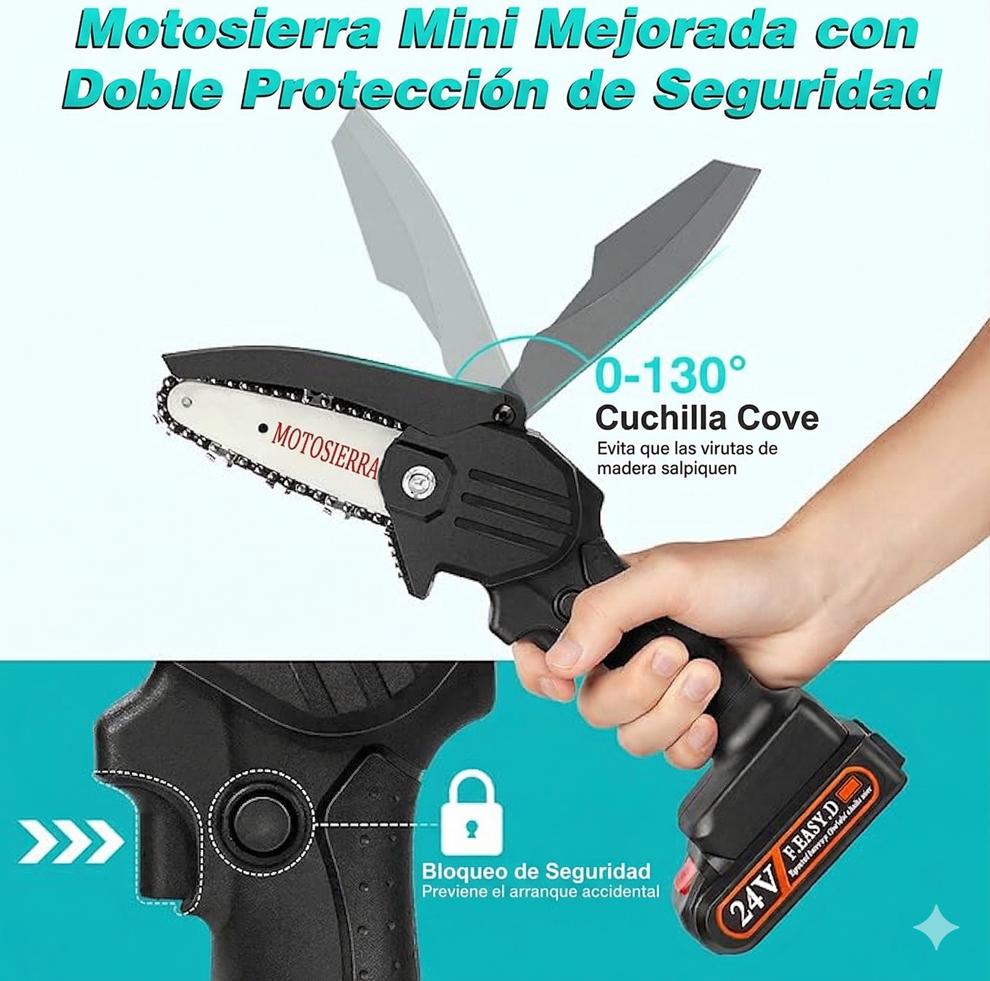 MiniSierra ProSafe — Corta Fácil y Seguro con Una Mano + 2 Baterías Incluidas