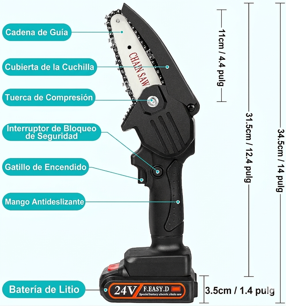 MiniSierra ProSafe — Corta Fácil y Seguro con Una Mano + 2 Baterías Incluidas