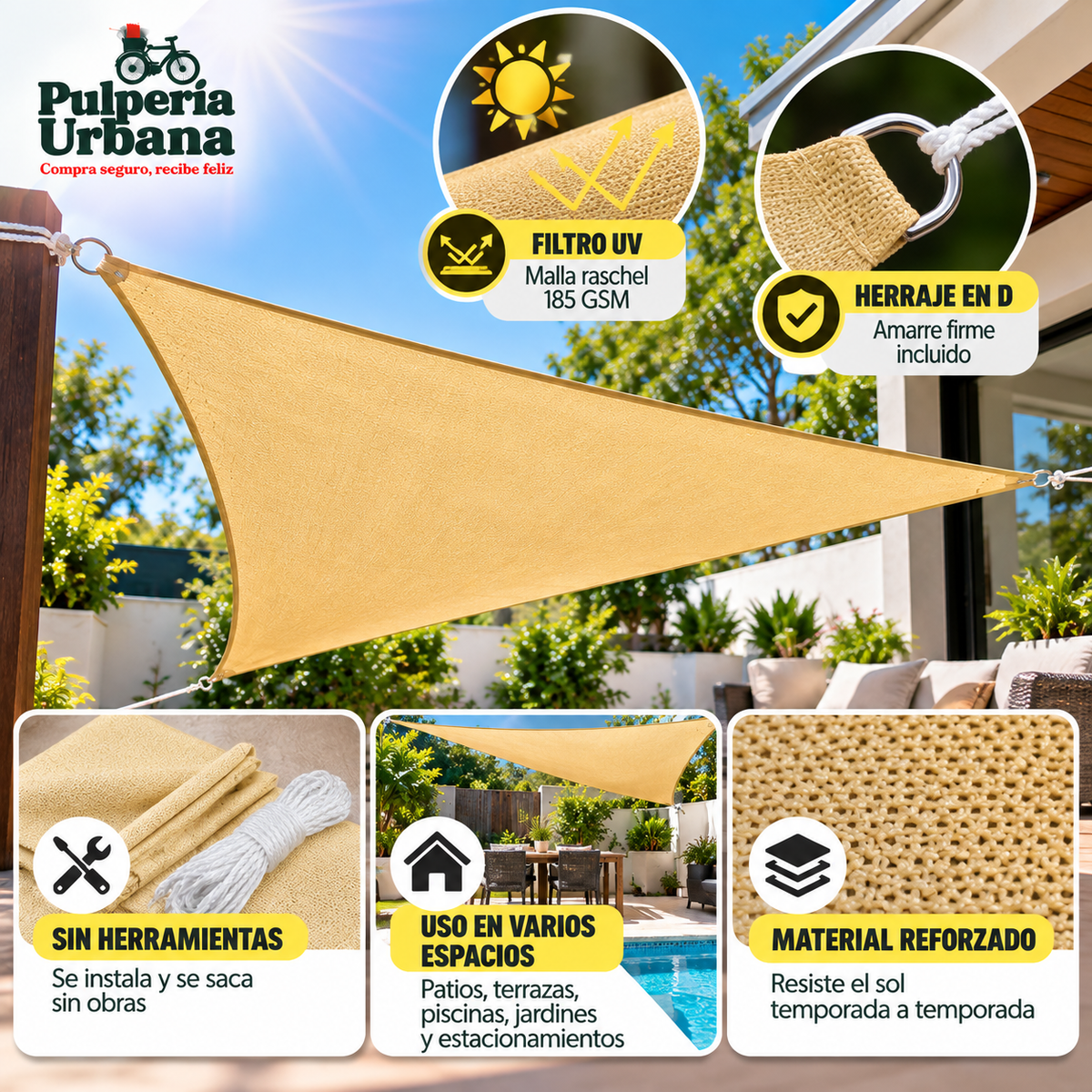 Toldix™  - Tu patio fresco sin obras ni albañiles 350 cm x 350cm