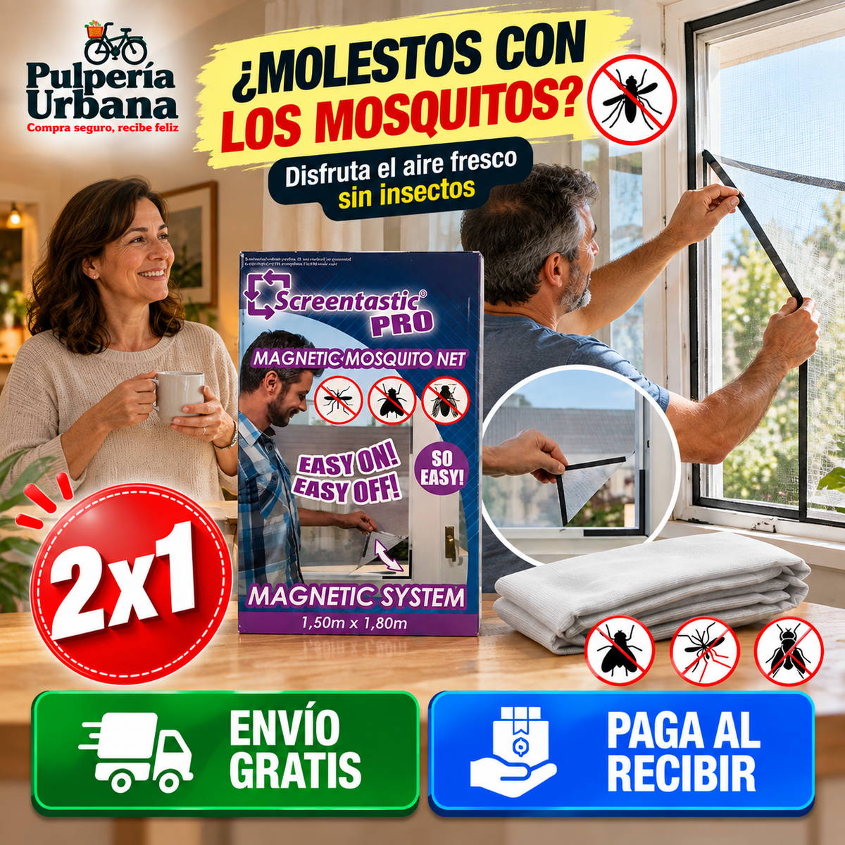 Mallix 2x1 - Malla Mosquitera Magnetica Ventana 150 cm x 180 cm