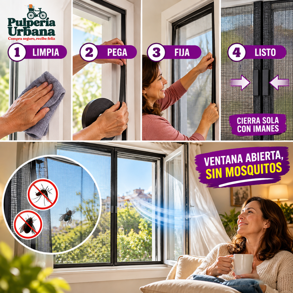 Mallix 2x1 - Malla Mosquitera Magnetica Ventana 150 cm x 180 cm