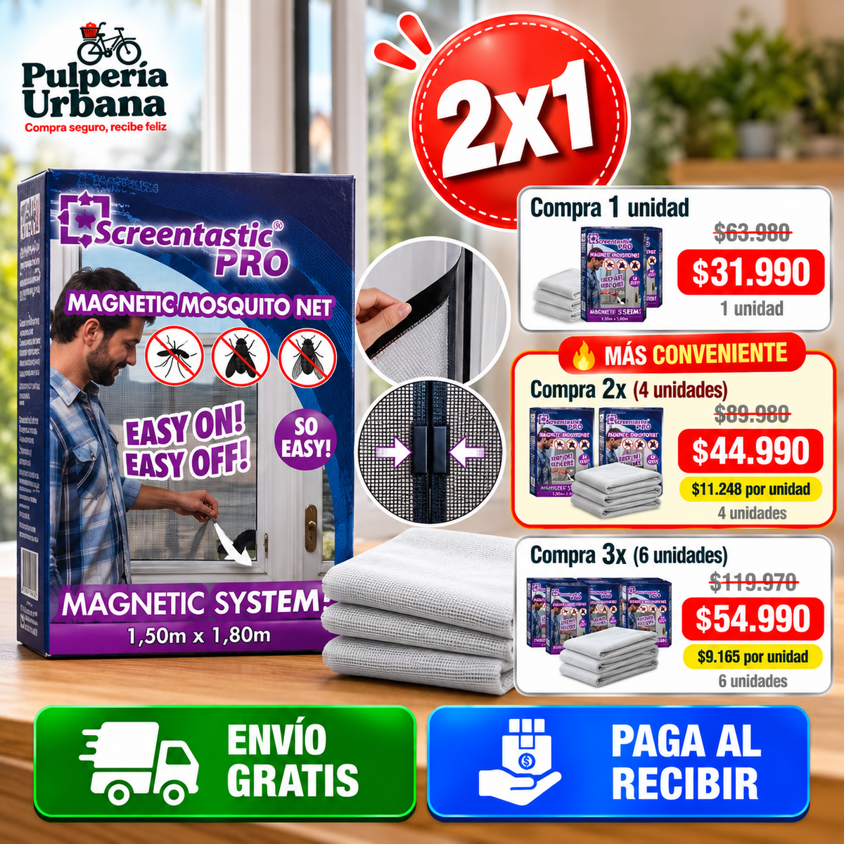 Mallix 2x1 - Malla Mosquitera Magnetica Ventana 150 cm x 180 cm