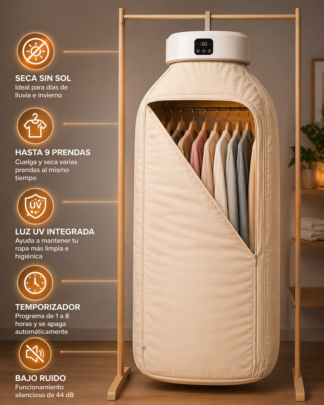 SecaFácil — Ropa seca y desinfectada, sin tendedero ni clima en contra