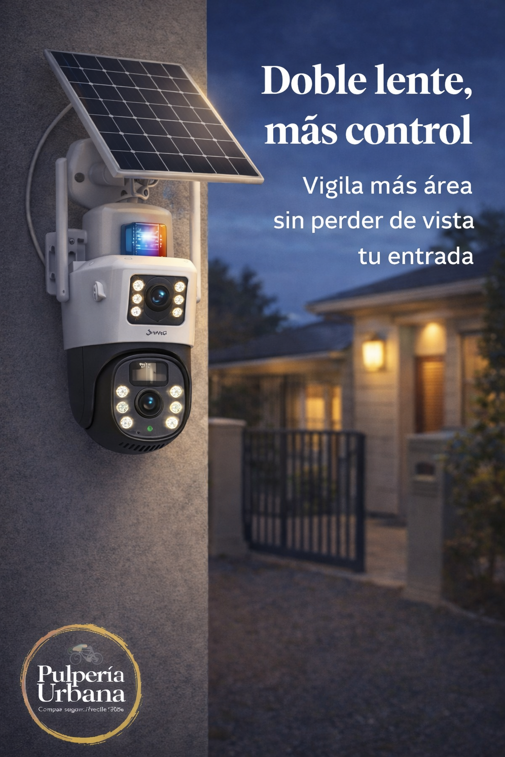 Camara Solar 2K Doble Lente + Sirena 360°