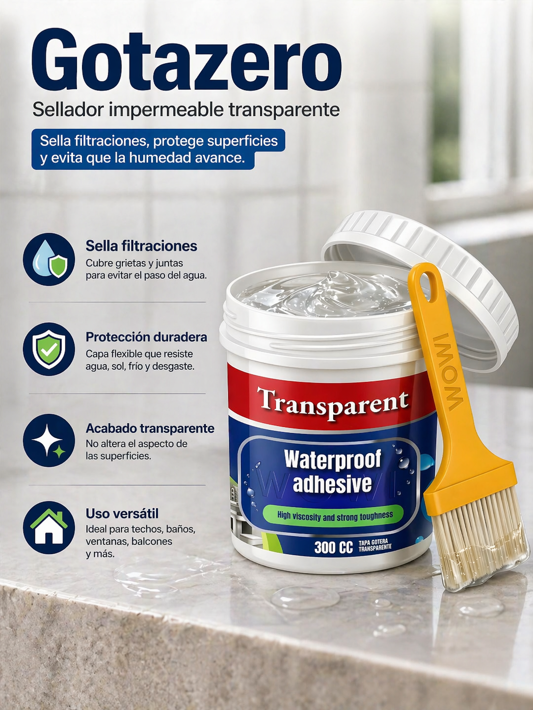 Gota-Zero PRO Sellador Adhesivo transparente 300 cc Azul