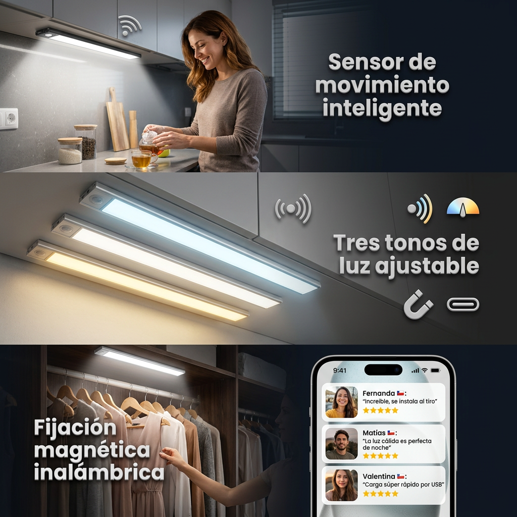BarraLED Clean — Luz automática con sensor de movimiento